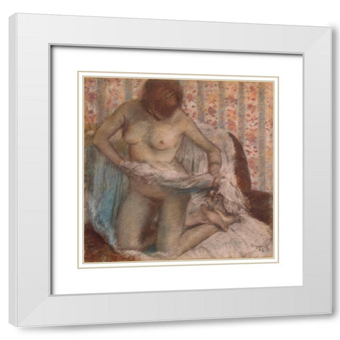Kneeling Woman White Modern Wood Framed Art Print with Double Matting by Degas, Edgar