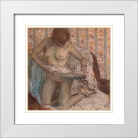 Kneeling Woman White Modern Wood Framed Art Print with Double Matting by Degas, Edgar