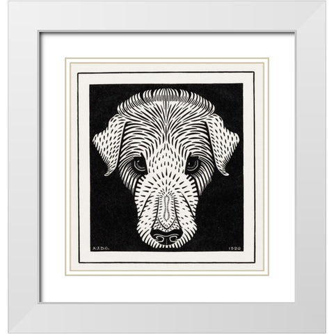 Dogs head White Modern Wood Framed Art Print with Double Matting by De Graag, Julie