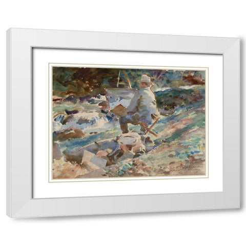 An Artist at His Easel White Modern Wood Framed Art Print with Double Matting by Sargent, John Singer