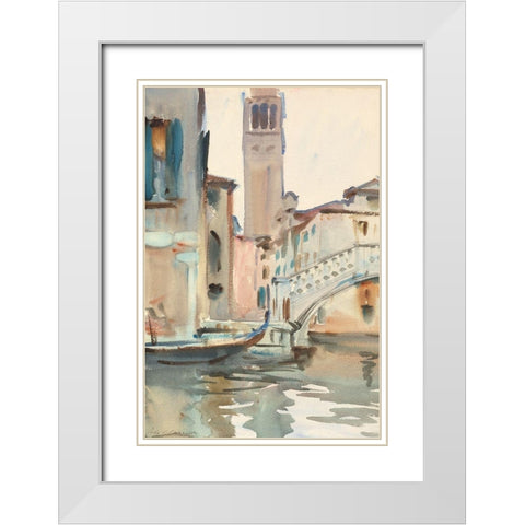 A Bridge and Campanile, Venice White Modern Wood Framed Art Print with Double Matting by Sargent, John Singer