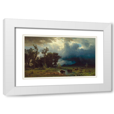 Buffalo Trail: The Impending Storm White Modern Wood Framed Art Print with Double Matting by Bierstadt, Albert