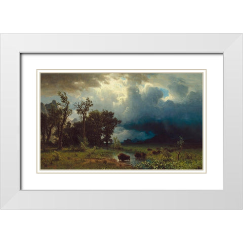 Buffalo Trail: The Impending Storm White Modern Wood Framed Art Print with Double Matting by Bierstadt, Albert