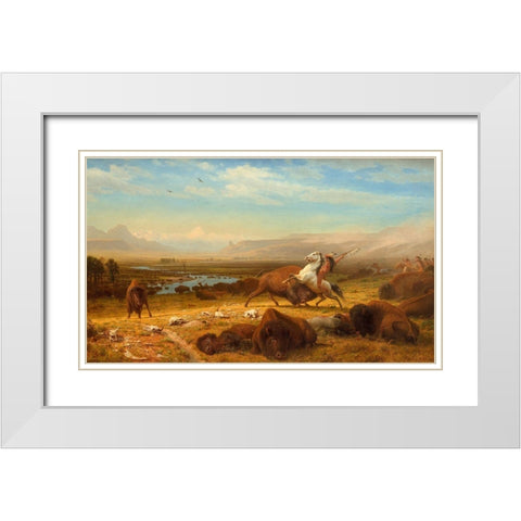 The Last of the Buffalo White Modern Wood Framed Art Print with Double Matting by Bierstadt, Albert