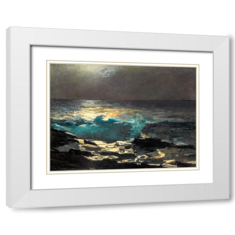 Moonlight, Wood Island Light White Modern Wood Framed Art Print with Double Matting by Homer, Winslow