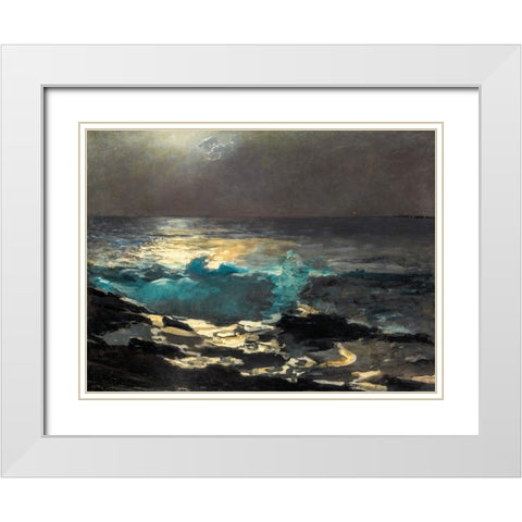 Moonlight, Wood Island Light White Modern Wood Framed Art Print with Double Matting by Homer, Winslow