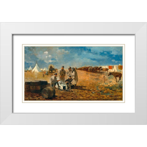 Rainy Day in Camp White Modern Wood Framed Art Print with Double Matting by Homer, Winslow