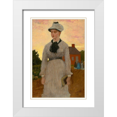 The Red School House White Modern Wood Framed Art Print with Double Matting by Homer, Winslow