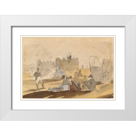Caravan with Covered Wagons Resting White Modern Wood Framed Art Print with Double Matting by Homer, Winslow