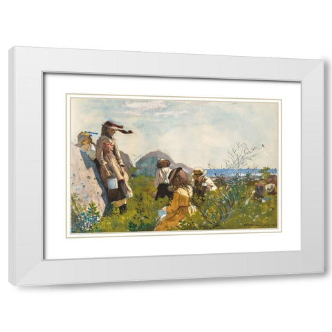 Berry Pickers White Modern Wood Framed Art Print with Double Matting by Homer, Winslow