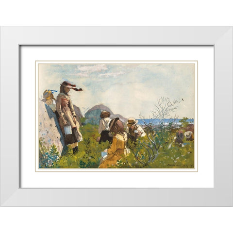 Berry Pickers White Modern Wood Framed Art Print with Double Matting by Homer, Winslow