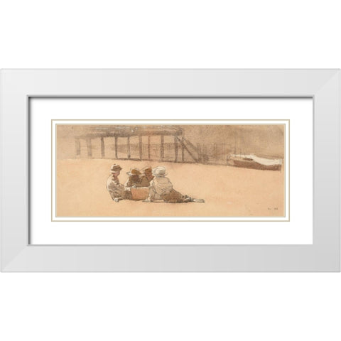 Four Boys on a Beach White Modern Wood Framed Art Print with Double Matting by Homer, Winslow