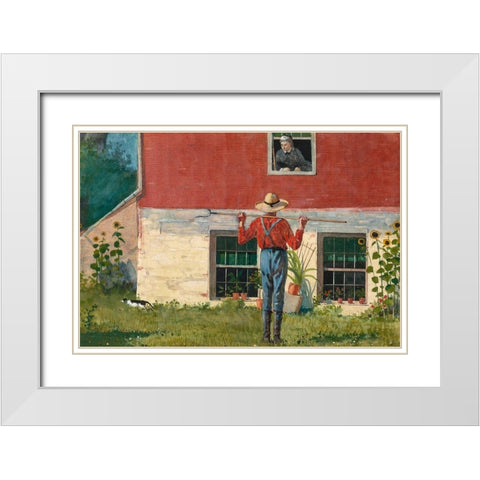 In the Garden (Rustic Courtship) White Modern Wood Framed Art Print with Double Matting by Homer, Winslow