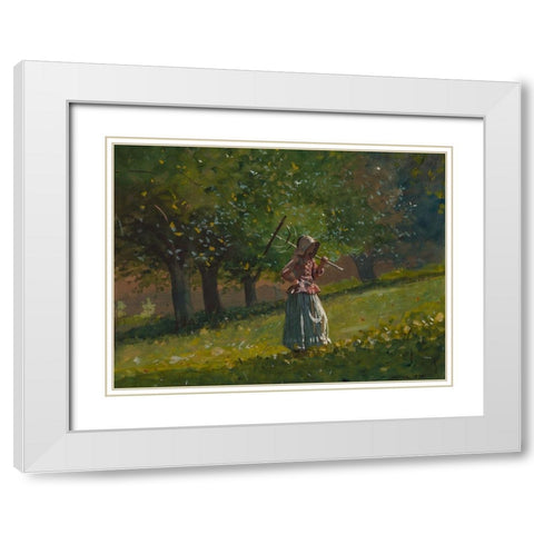 Girl with Hay Rake White Modern Wood Framed Art Print with Double Matting by Homer, Winslow