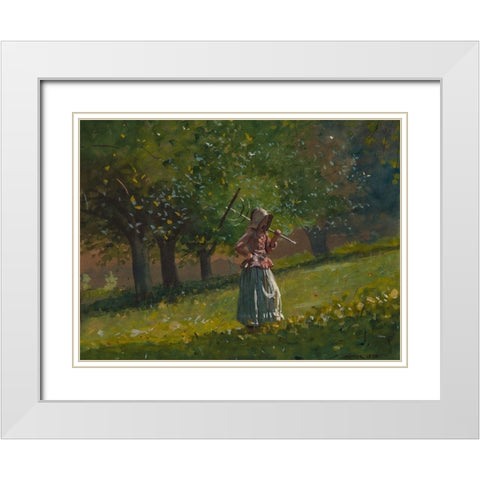 Girl with Hay Rake White Modern Wood Framed Art Print with Double Matting by Homer, Winslow