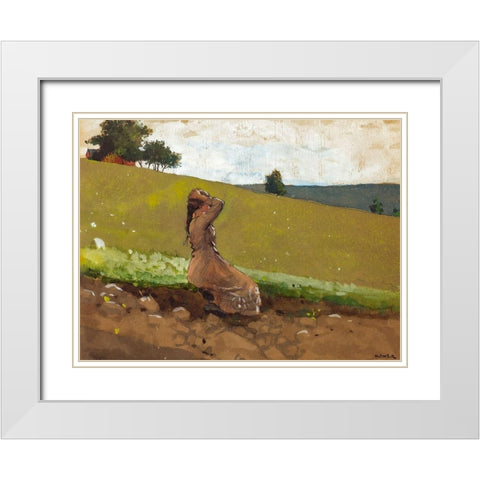 The Green Hill White Modern Wood Framed Art Print with Double Matting by Homer, Winslow