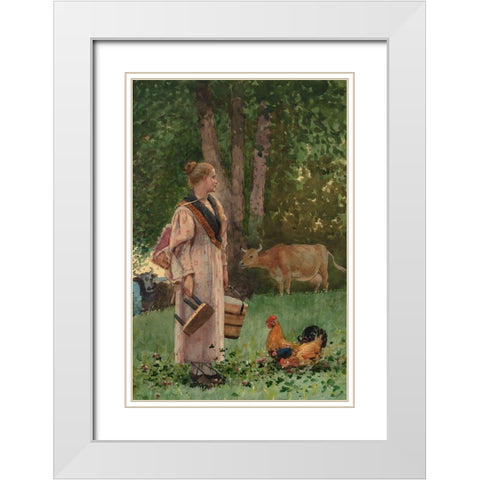 The Milk Maid White Modern Wood Framed Art Print with Double Matting by Homer, Winslow