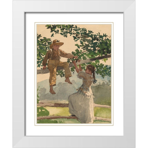 On the Fence White Modern Wood Framed Art Print with Double Matting by Homer, Winslow