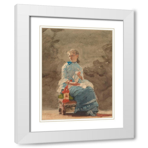 Young Woman Sewing White Modern Wood Framed Art Print with Double Matting by Homer, Winslow