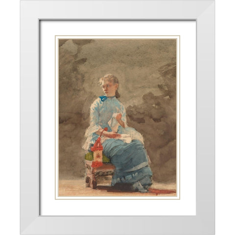 Young Woman Sewing White Modern Wood Framed Art Print with Double Matting by Homer, Winslow