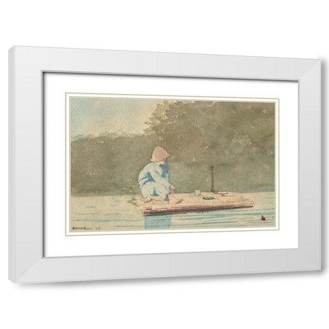 Boy on a Raft White Modern Wood Framed Art Print with Double Matting by Homer, Winslow