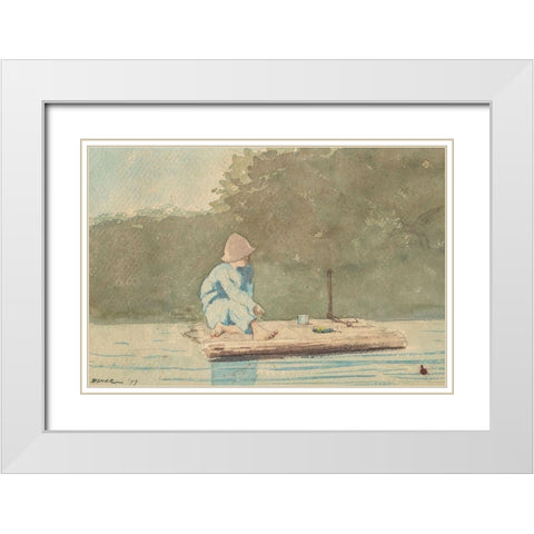Boy on a Raft White Modern Wood Framed Art Print with Double Matting by Homer, Winslow