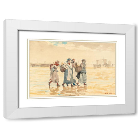 Four Fishwives on the Beach White Modern Wood Framed Art Print with Double Matting by Homer, Winslow