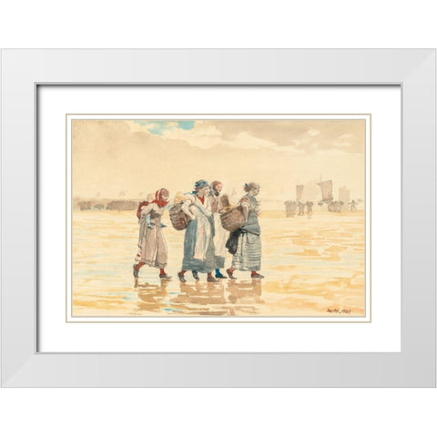Four Fishwives on the Beach White Modern Wood Framed Art Print with Double Matting by Homer, Winslow