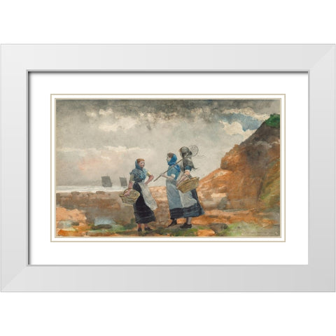 Three Fisher Girls, Tynemouth White Modern Wood Framed Art Print with Double Matting by Homer, Winslow