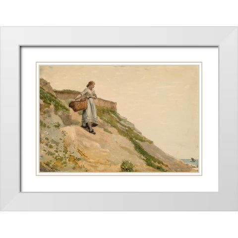 Girl Carrying a Basket White Modern Wood Framed Art Print with Double Matting by Homer, Winslow