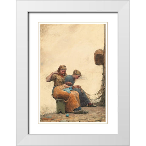 Mending the Nets White Modern Wood Framed Art Print with Double Matting by Homer, Winslow