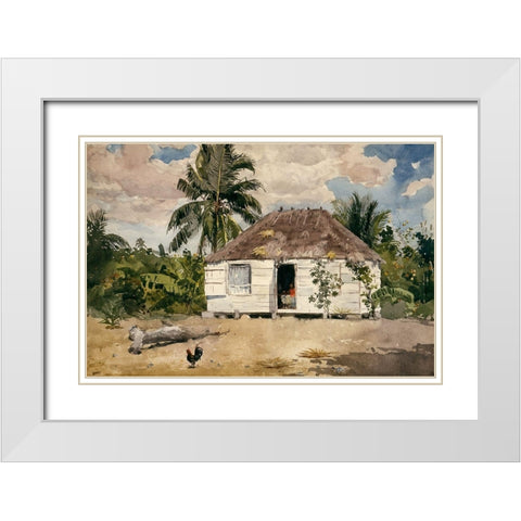 Native hut at Nassau White Modern Wood Framed Art Print with Double Matting by Homer, Winslow