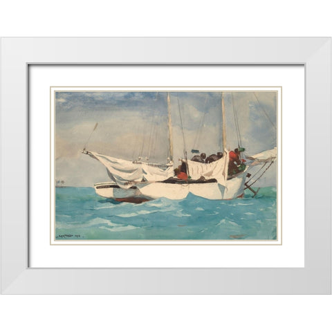 Key West, Hauling Anchor White Modern Wood Framed Art Print with Double Matting by Homer, Winslow