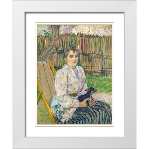 Lady with a Dog White Modern Wood Framed Art Print with Double Matting by Toulouse-Lautrec, Henri de