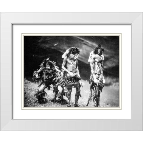 Navajo Yebichai (Yei Bi Chei) dancers White Modern Wood Framed Art Print with Double Matting by Curtis, Edward