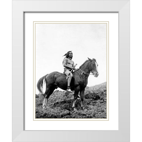 The old-time warrior Nez Perce White Modern Wood Framed Art Print with Double Matting by Curtis, Edward