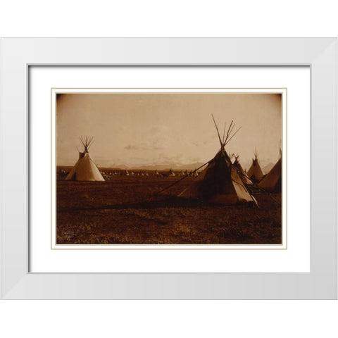 Piegan encampment, ca. 1900 White Modern Wood Framed Art Print with Double Matting by Curtis, Edward