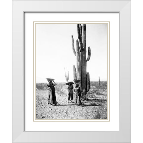 Saguaro gatherers, Maricopa, Arizona, ca. 1907 White Modern Wood Framed Art Print with Double Matting by Curtis, Edward