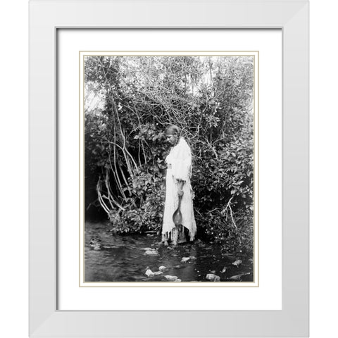 At the waters edge, Arikara White Modern Wood Framed Art Print with Double Matting by Curtis, Edward
