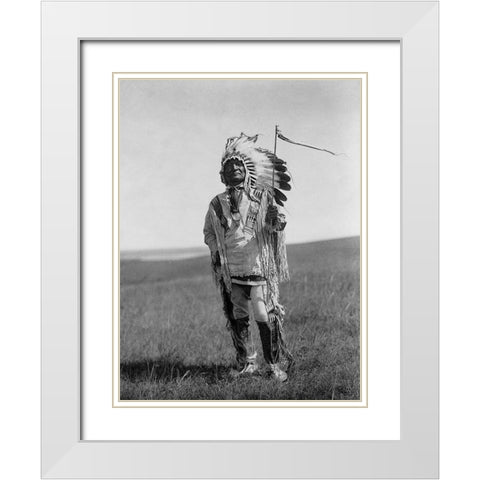 Arikara chief White Modern Wood Framed Art Print with Double Matting by Curtis, Edward