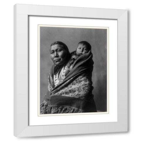 Hidatsa mother White Modern Wood Framed Art Print with Double Matting by Curtis, Edward