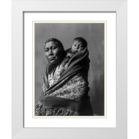 Hidatsa mother White Modern Wood Framed Art Print with Double Matting by Curtis, Edward