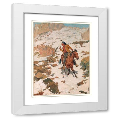 In Hot Pursuit White Modern Wood Framed Art Print with Double Matting by Schreyvogel, Charles