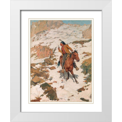 In Hot Pursuit White Modern Wood Framed Art Print with Double Matting by Schreyvogel, Charles