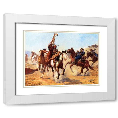 The Silenced War Whoop White Modern Wood Framed Art Print with Double Matting by Schreyvogel, Charles