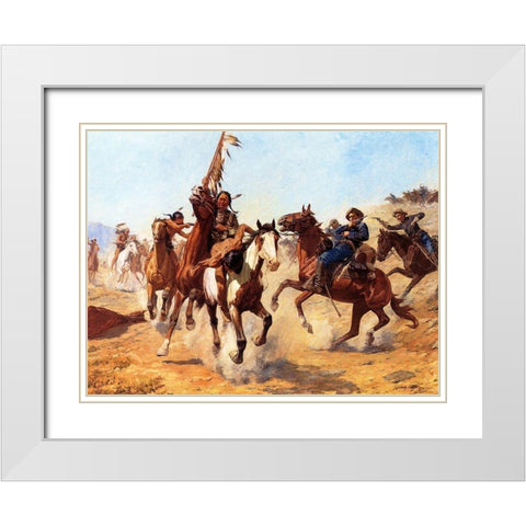 The Silenced War Whoop White Modern Wood Framed Art Print with Double Matting by Schreyvogel, Charles