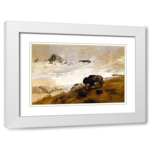 The Stand Crossing the Missouri White Modern Wood Framed Art Print with Double Matting by Russell, Charles Marion