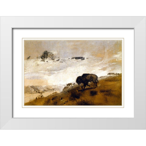 The Stand Crossing the Missouri White Modern Wood Framed Art Print with Double Matting by Russell, Charles Marion