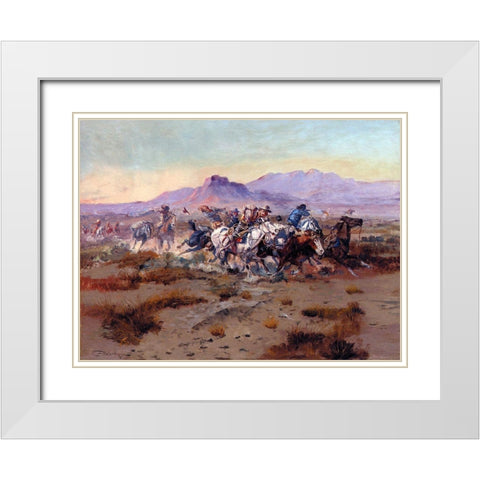 The Attack White Modern Wood Framed Art Print with Double Matting by Russell, Charles Marion