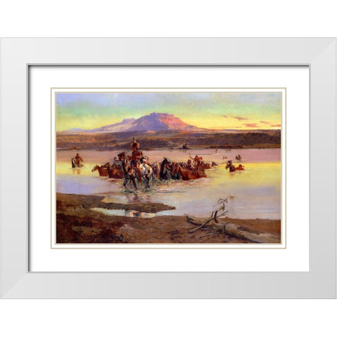 Fording the Horse Herd White Modern Wood Framed Art Print with Double Matting by Russell, Charles Marion
